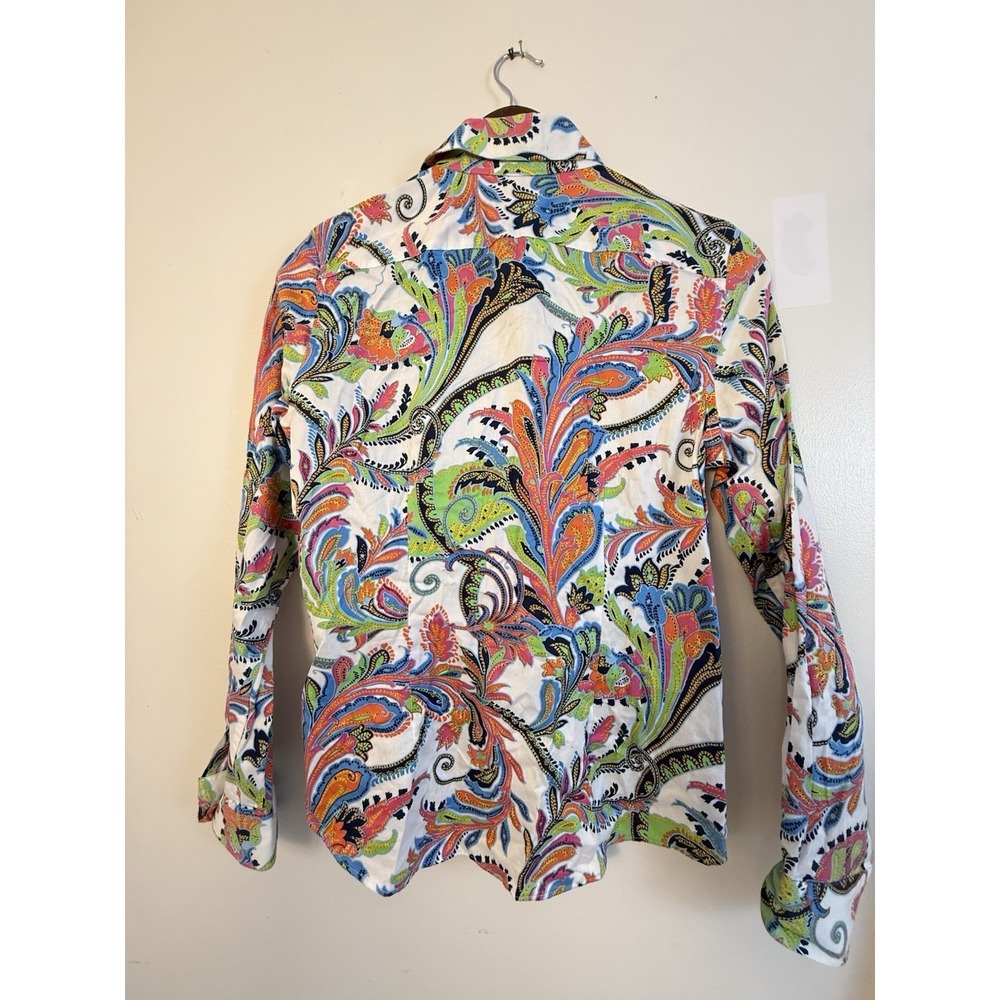 Lauren Ralph Lauren Paisley Shirt Non Iron Coastal Preppy Boho Cotton Top M - Picture 3 of 10